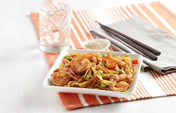 Pan Fried Noodles with Shrimp Pan fried egg noodle stir fry recipe combined with vegetables, shrimp and an Asian flavored sauce